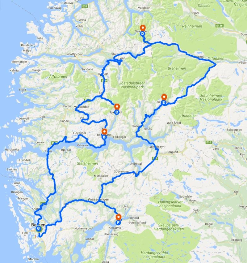 Norge glacier kort