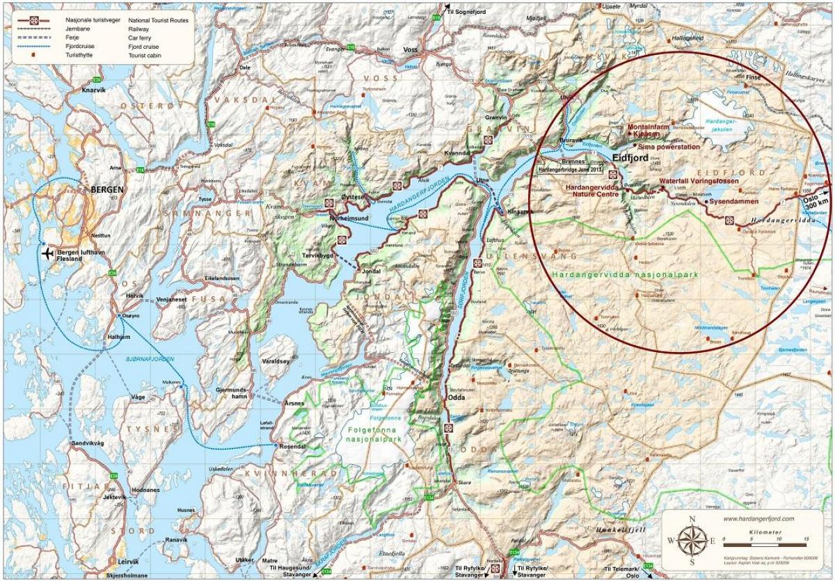 hardangerfjord Norge kort
