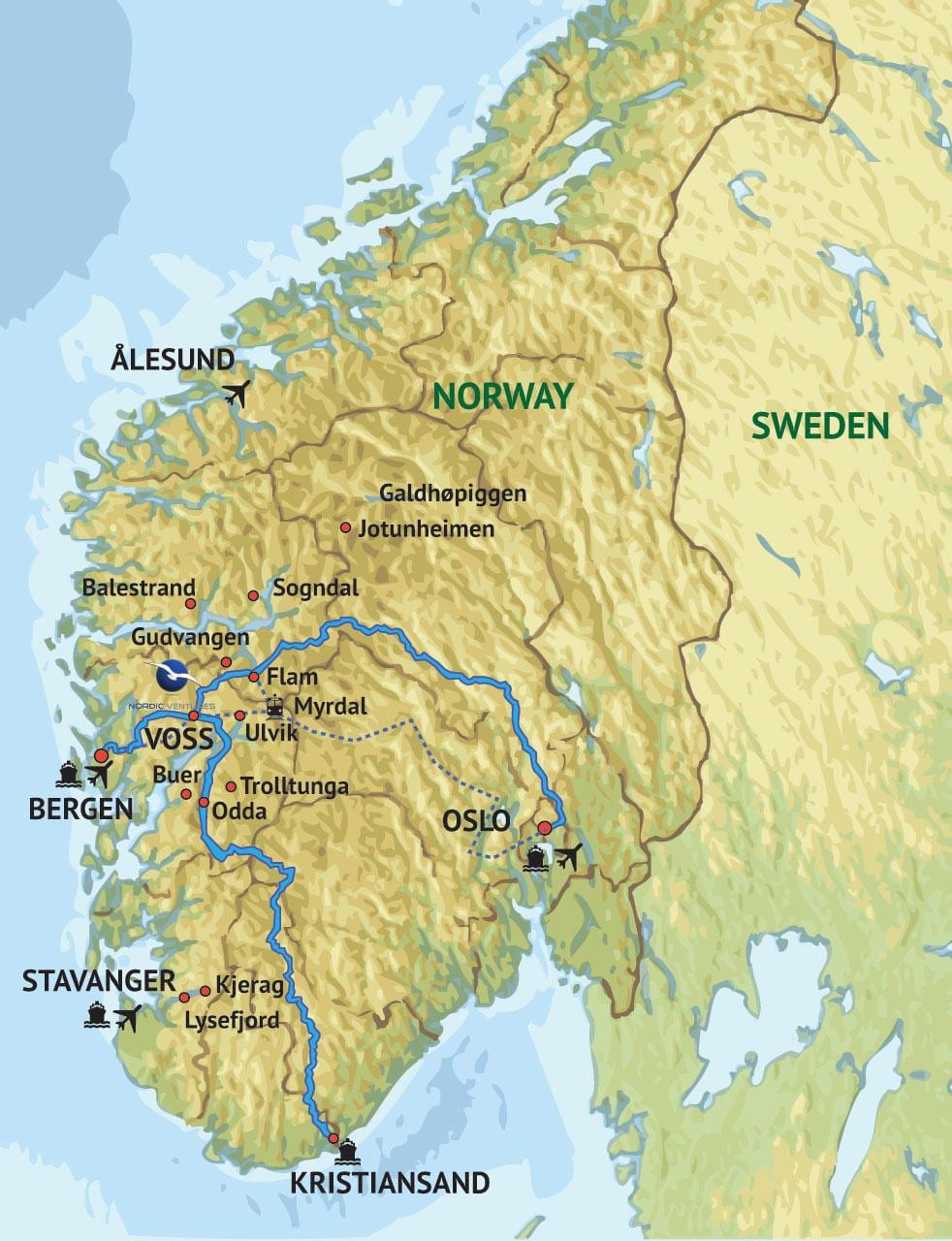 Kort over det vestlige Norge