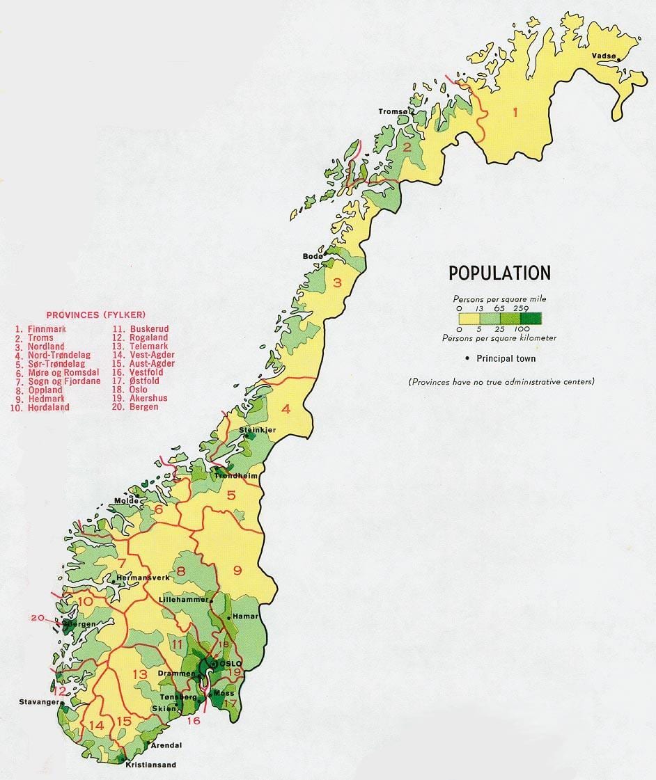 Norge befolkning kort
