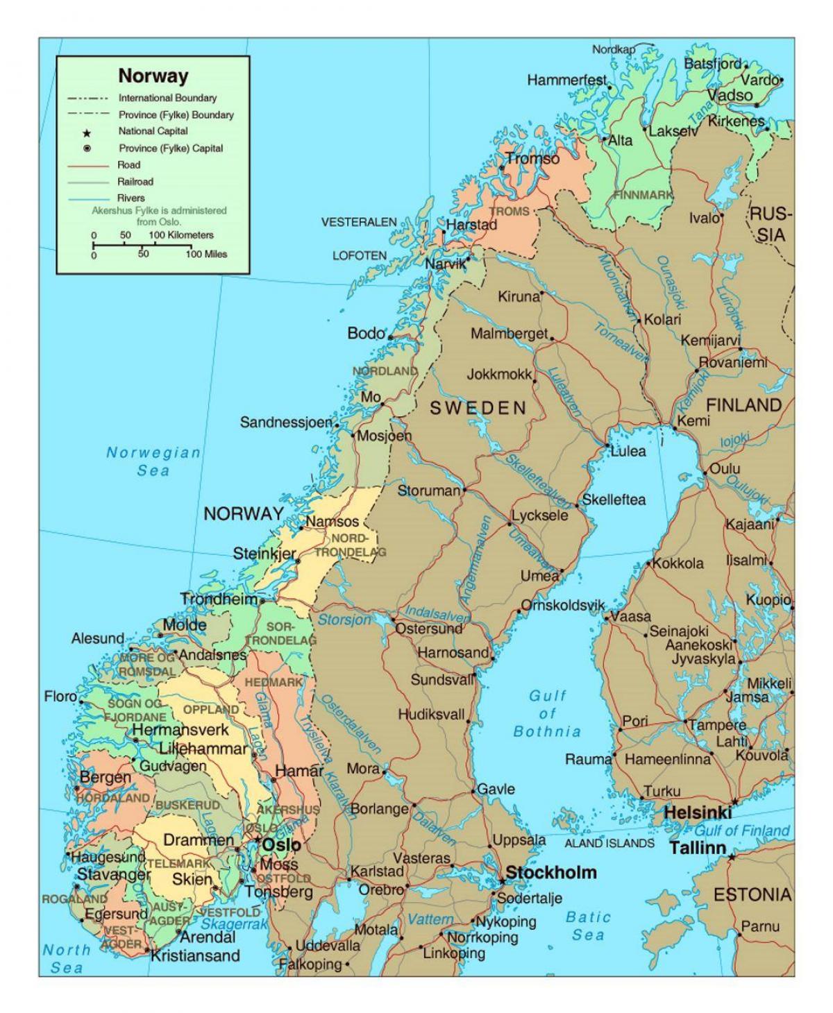 kort over Norge med byer