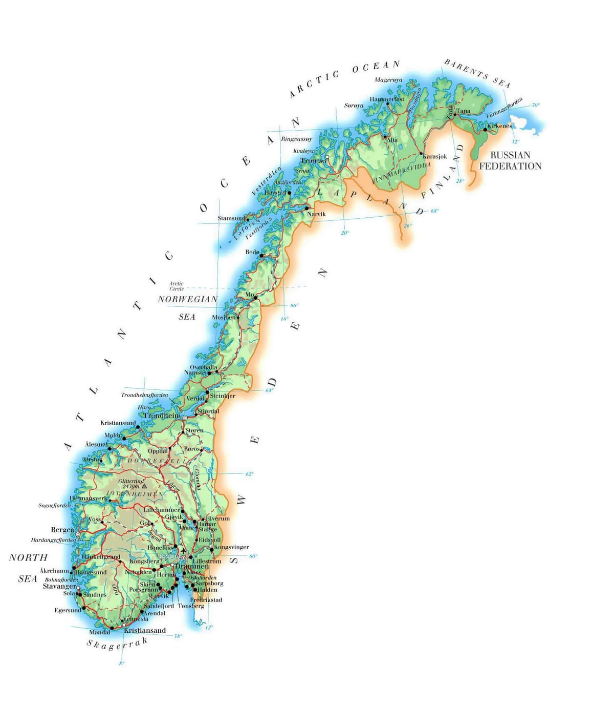 Kort over Norge højde