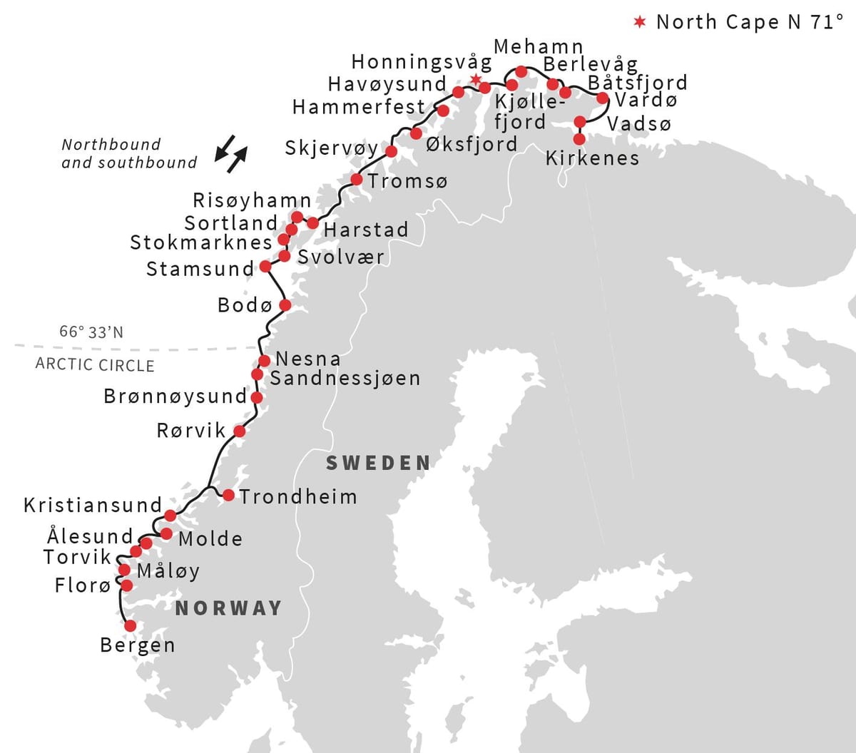 Kort over Norge havne