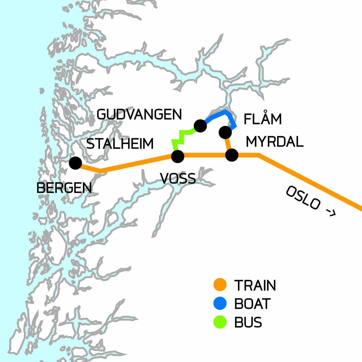 Kort over Norge i en nøddeskal