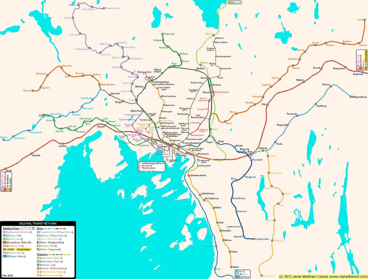 Kort over Norge metro