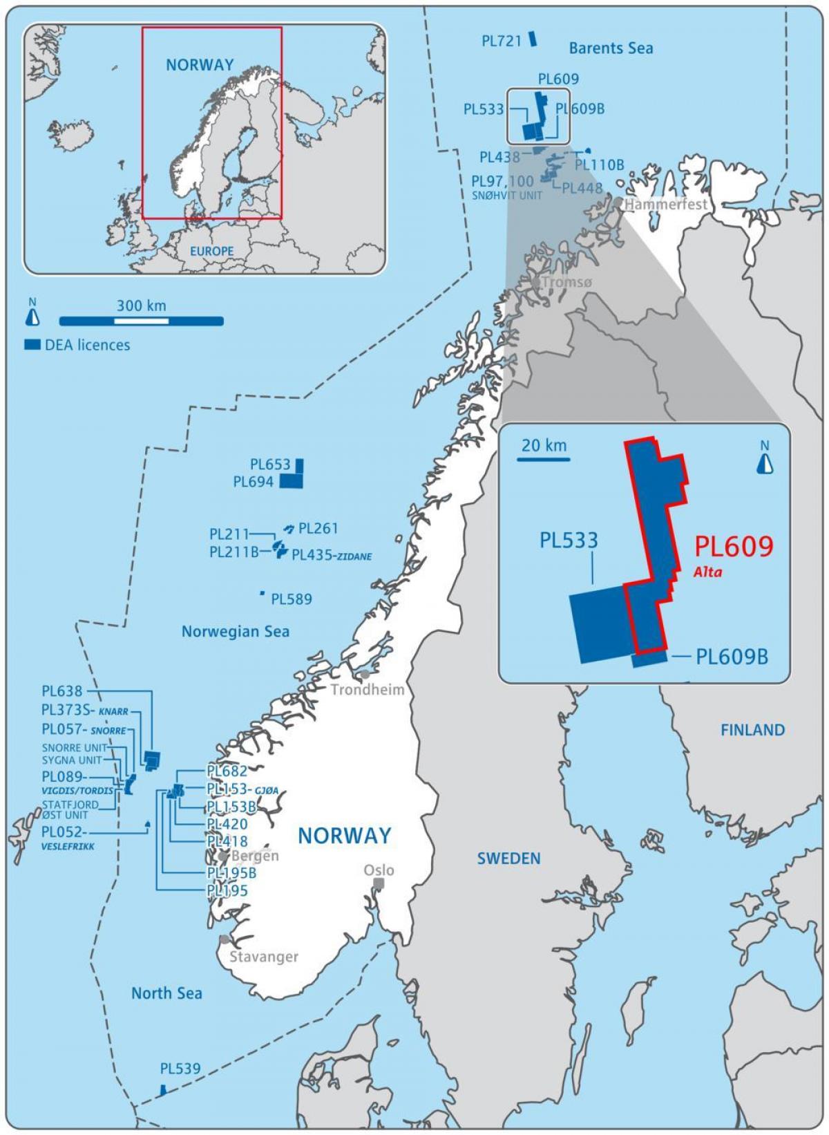 Kort over Norge olie