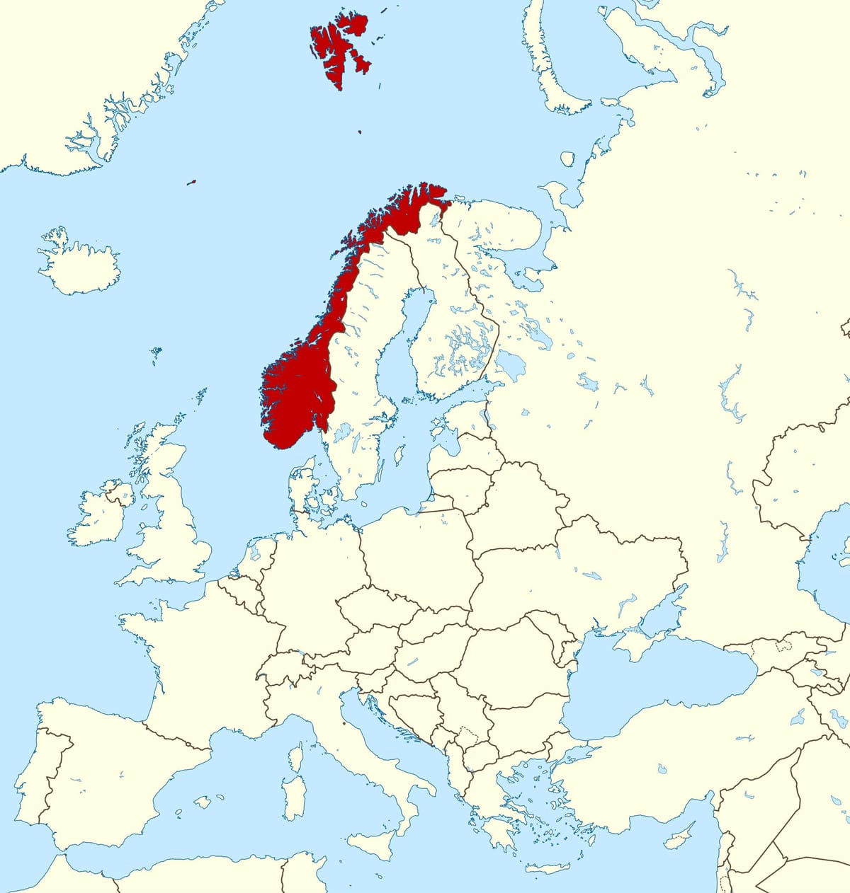 Norge på kort over europa