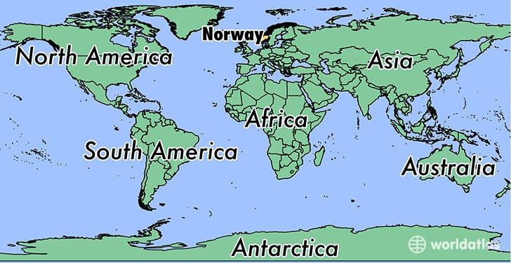 Kort over Norge placering på verden 