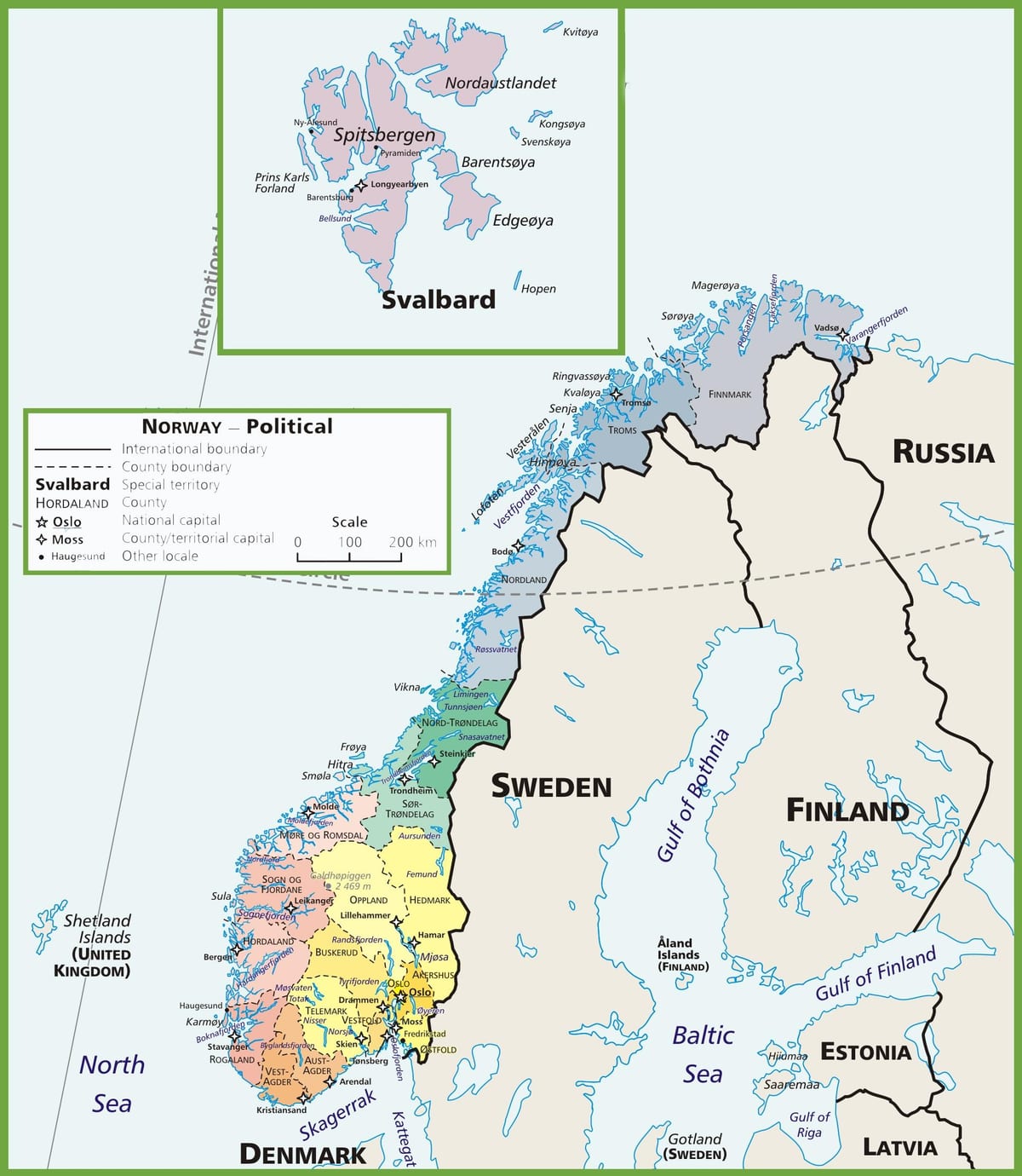 Kort over Norge politiske 