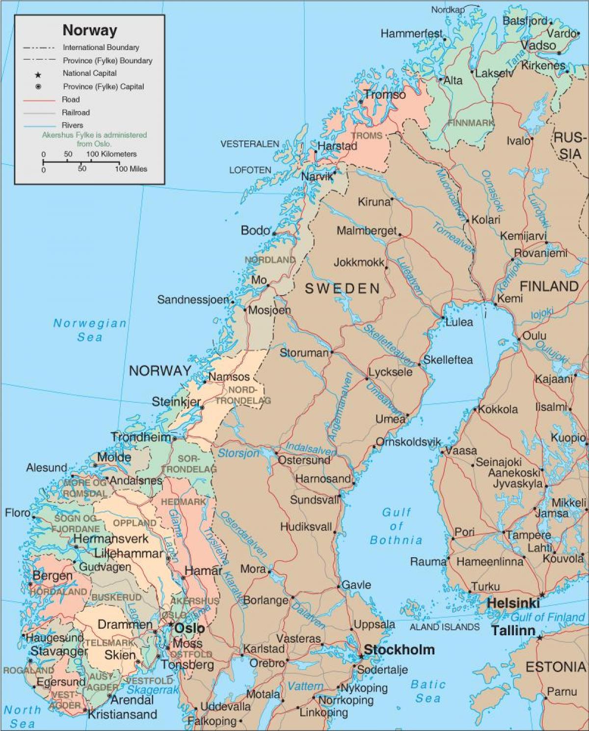 Kort over Norge vandfald