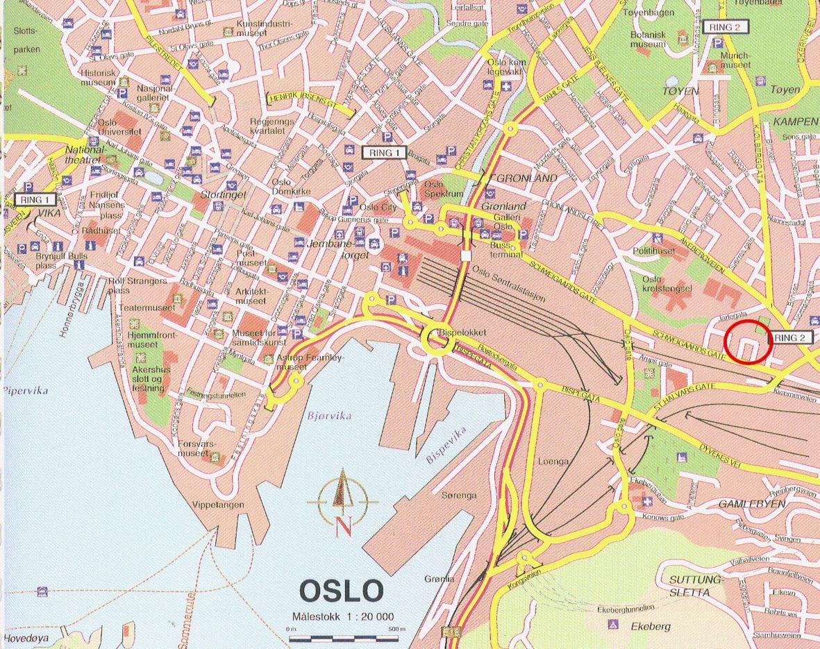 kort over oslo, Norge city center