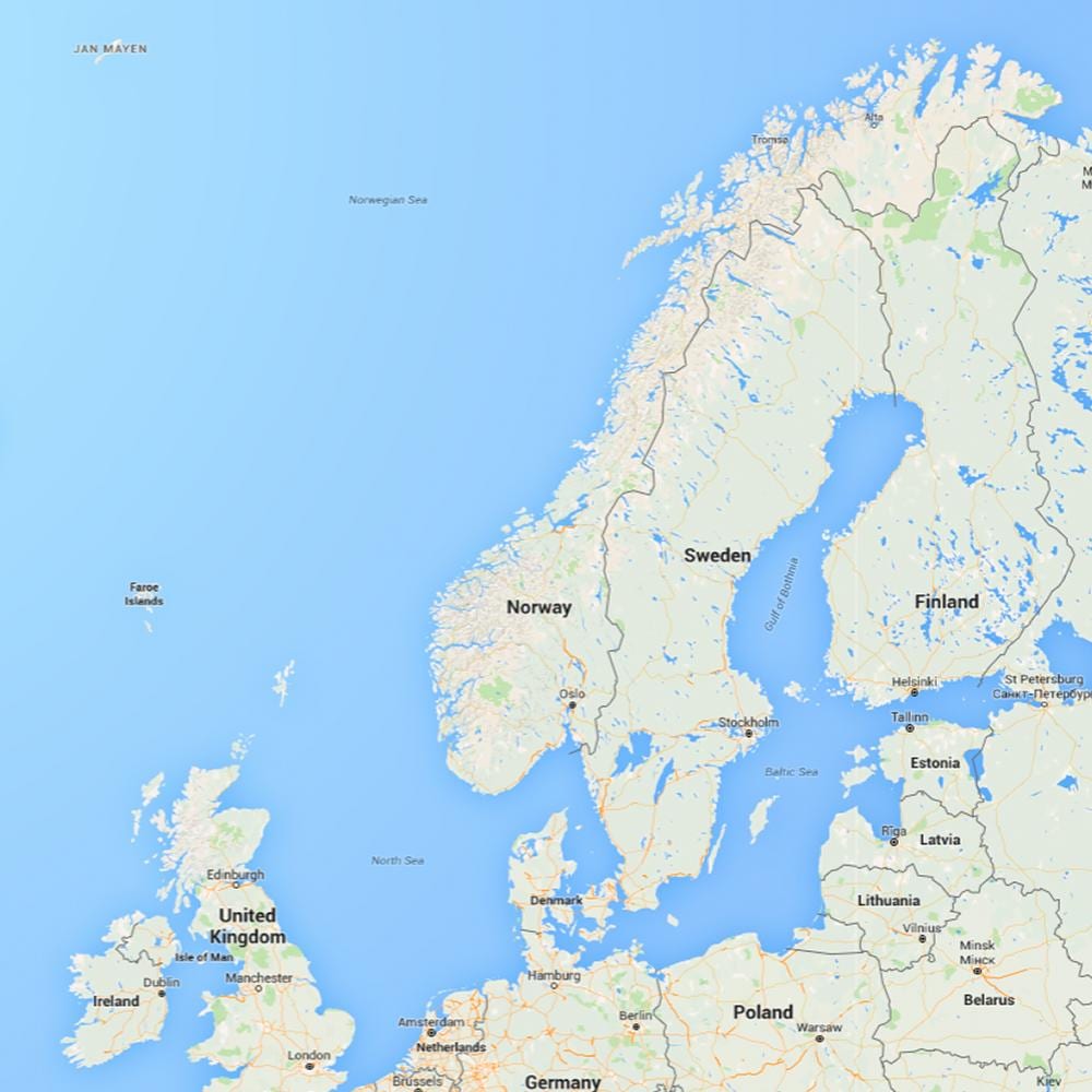 Kort over Norge rafnes
