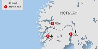 Kort over flam railway Norge