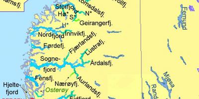 Kort over Norge, der viser, fjorde