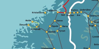 Kort over Norge northern railway