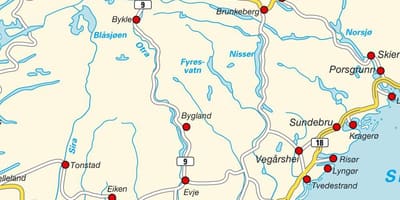 Kort i syd-Norge